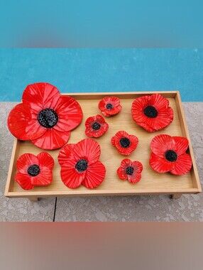 Handmade Red Ceramic Poppy Decorative Set